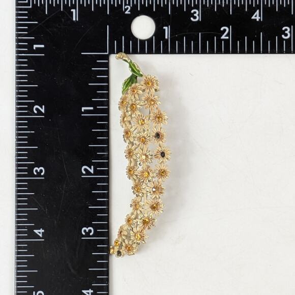 Vtg Daisy Brooch Gold Tone Enamel Rhinestone Floral Cascade Pin Spring Flowers - Picture 5 of 5